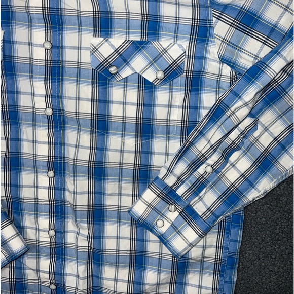 Cowboy Legend Mens Shirt Western Blue White Plaid Pearl Snap Long Sleeve Size M - Picture 2 of 7